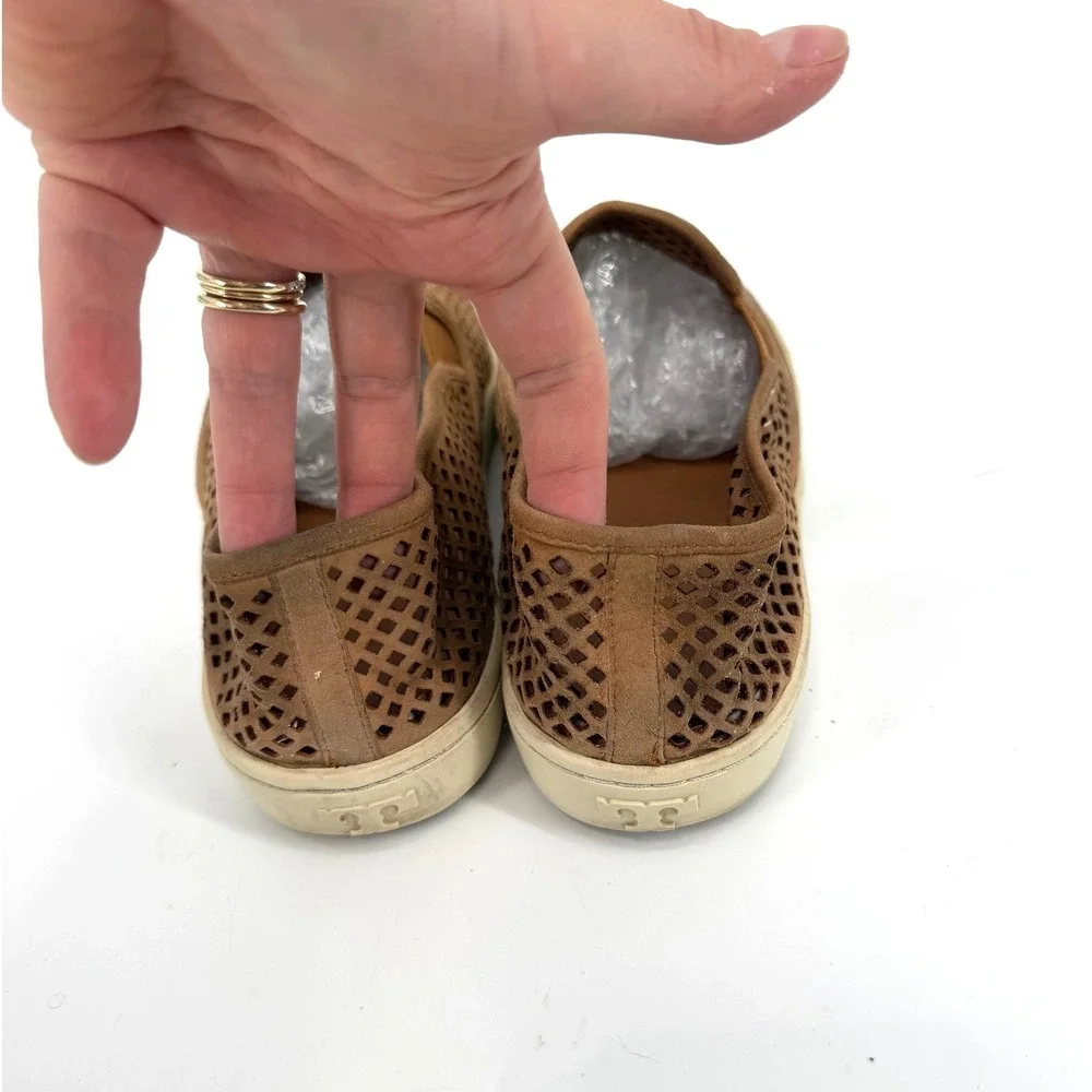 Tory Burch Tan Brown Perforated Leather Jesse Slip On Sneaker Shoe Womens 10.5